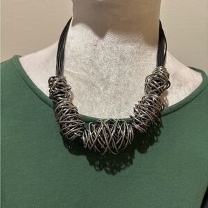 You And I Wire Wrapped Pendant Necklace Edgy  Silver Black Multi Cords